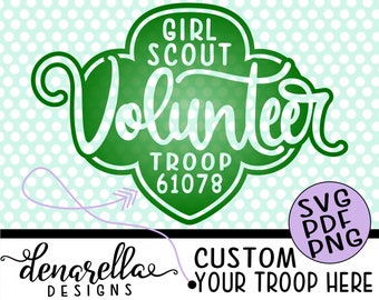 Girl Scout Volunteer Troop Number Trefoil | SVG PNG PDF | Custom Girl scouts, girl scout svg, girl scout cookies, girl scout leader, trefoil