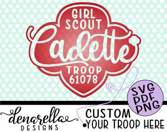 Girl Scout Cadette Troop Number Trefoil Script Logo | SVG PNG PDF | Custom Girl scouts, Girl scout svg, Cadettes, Girl scout troop
