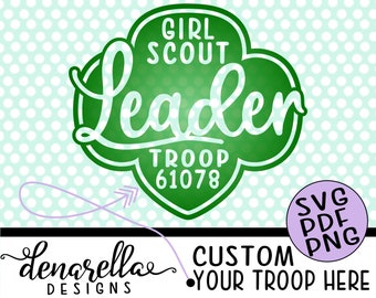 Girl Scout Leader Troop Number Trefoil Script Logo - Custom SVG