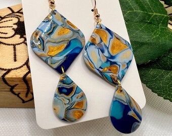 Blue & gold nautical-inspired dangle earrings