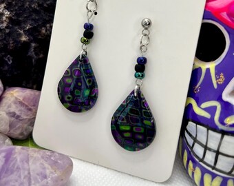 Gothy Klimt-inspired teardrop dangle post earrings