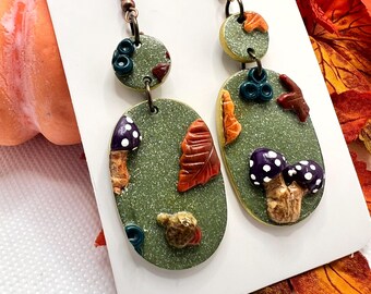 Autumn nature sculpted dangle earrings