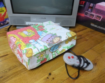 Strawberry Shortcake console dust cover, handmade from vintage children’s bed sheet - WRETRO WRAPPER