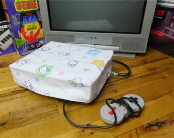 Hello Kitty console dust cover, handmade from vintage children’s bed sheet - WRETRO WRAPPER