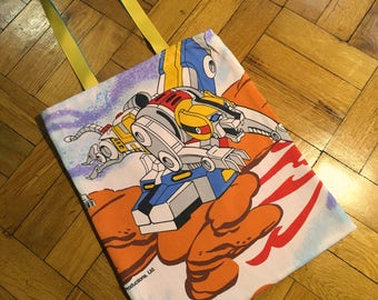 Voltron Lion tote bag, handmade from vintage children’s bed sheets - WRETRO WRAPPER