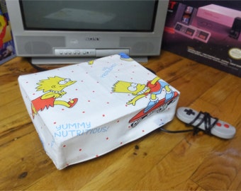 Simpsons console dust cover, handmade from vintage children’s bed sheet - WRETRO WRAPPER