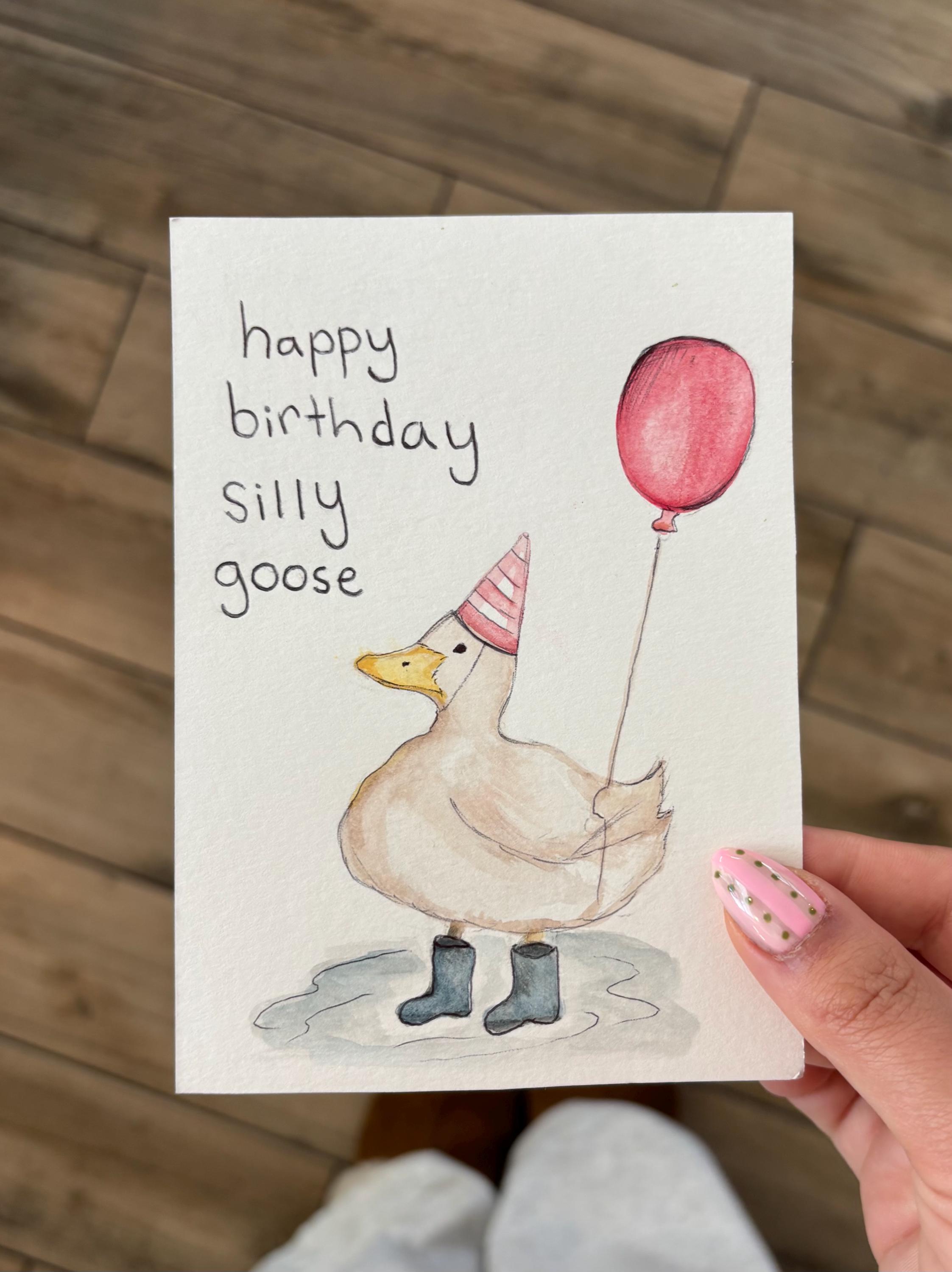 Hand Painted Silly Goose Birthday Card - Etsy