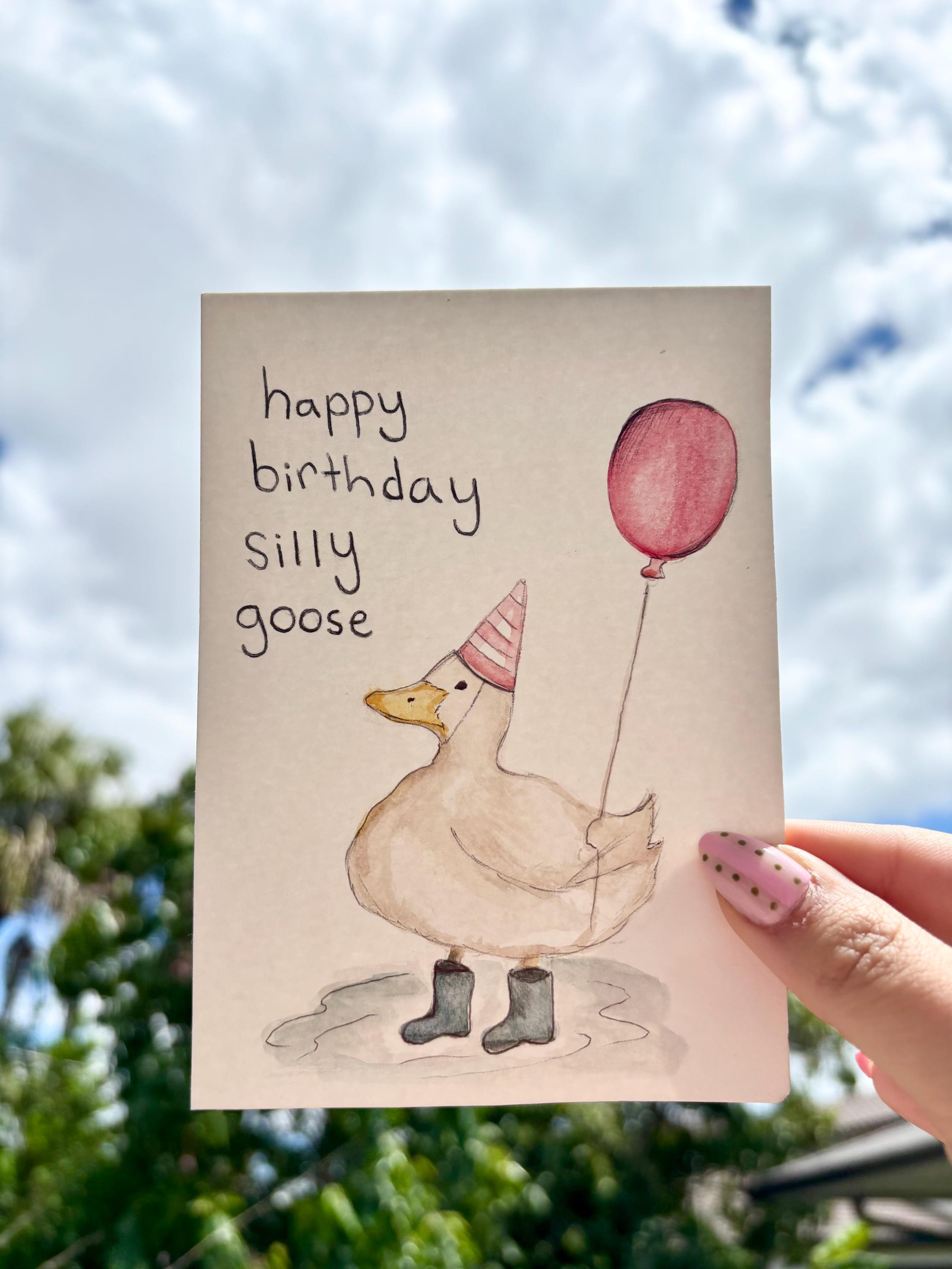 Hand Painted Silly Goose Birthday Card - Etsy