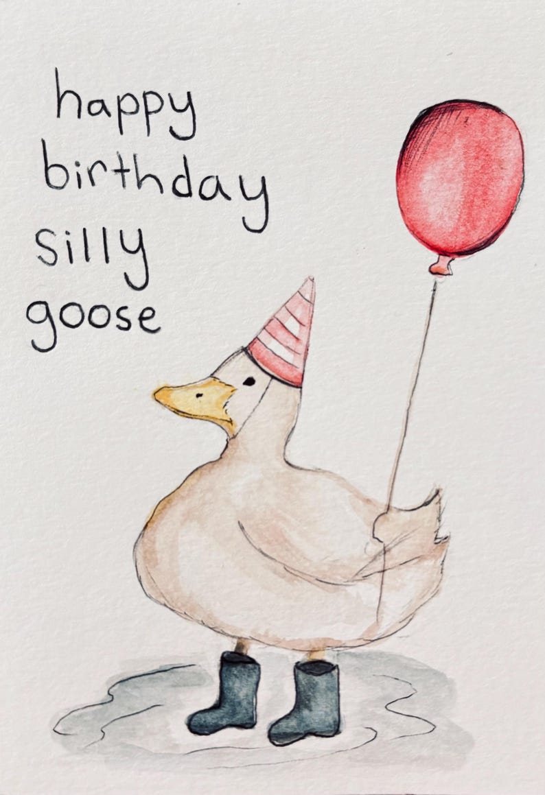 Hand Painted Silly Goose Birthday Card - Etsy
