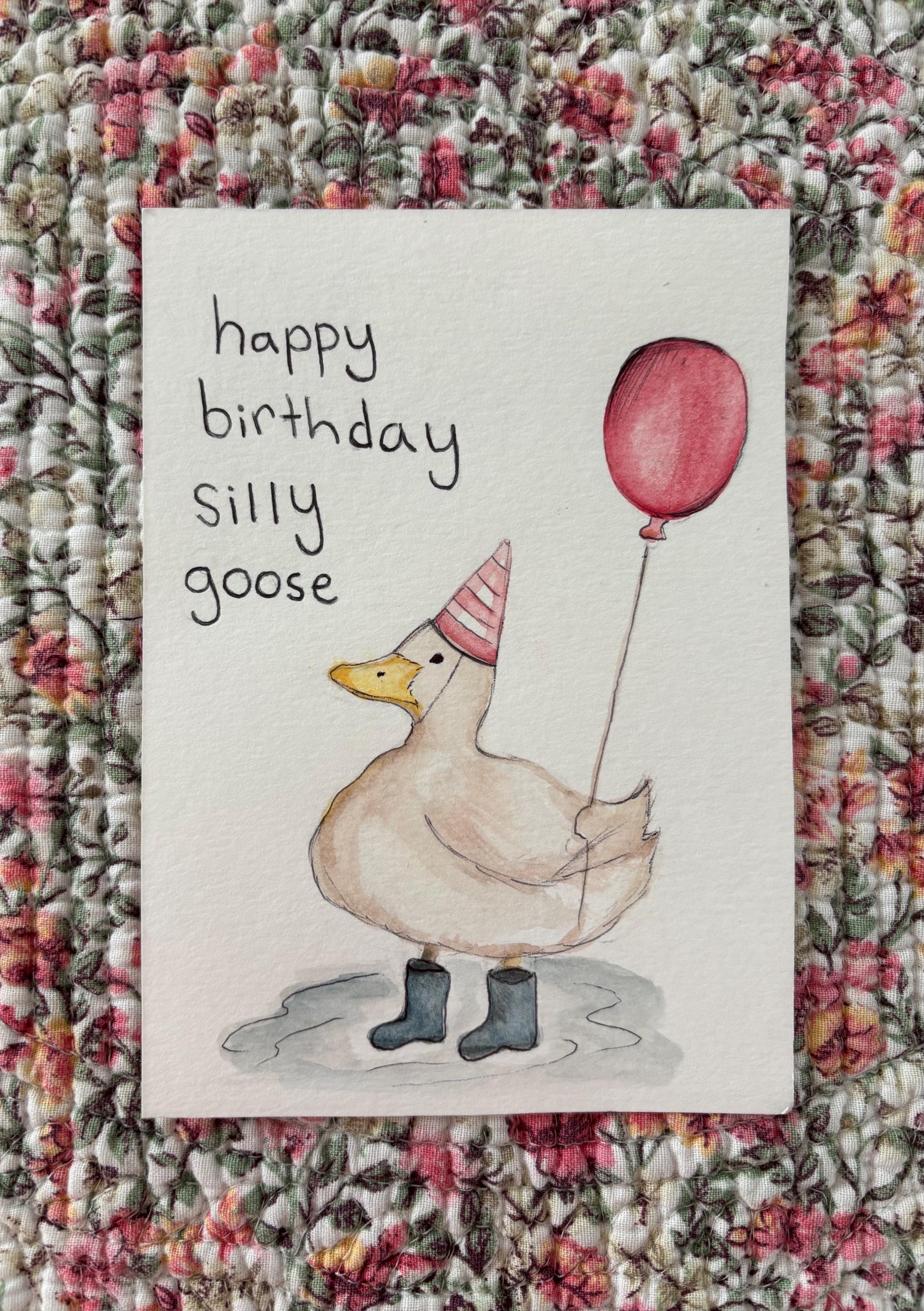 Hand Painted Silly Goose Birthday Card - Etsy