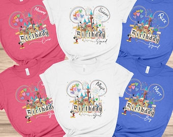 Camiseta personalizada del equipo de cumpleaños de Disney, camiseta de cumpleaños de niña de Disney, camisetas de cumpleaños de niño de Disney, camiseta familiar de cumpleaños de Disney, cumpleaños de Disneyland