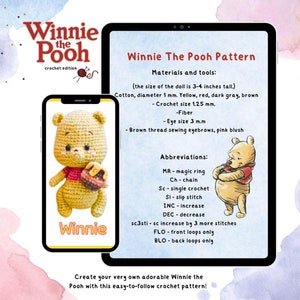 Winnie the pooh crochet pattern , Amigurumi tutorial, English PDF, digital download, gift, baby shower, handmade gift, bear plush pattern
