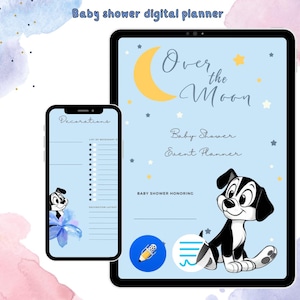 planer baby shower dla psa, cyfrowy planer wydarzeń, planer do druku, gry na baby shower, pies, kreskówkowy baby shower, notability goodnotes