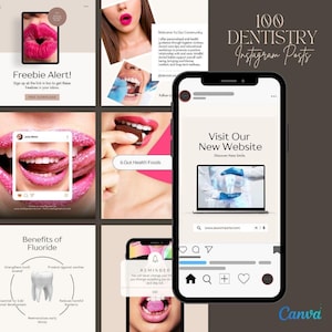 Dental Instagram Templates for Dentists | Canva Social Media Posts | Wellness and Nutrition Content | Dental Marketing Templates