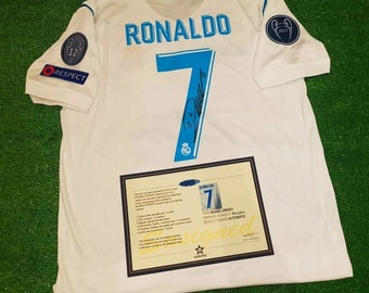 Cristiano Ronaldo SIGNED Real Madrid Home UCL 2018 Signature Shirt  Jersey + COA, jersey signature certificate, gifts for fans
