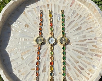 Gemstone dainty gold toned ladies watches