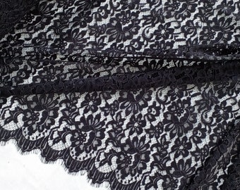 Black "Gothic Rose Lace" Floral Vintage Embroidered Delicate Scalloped Eyelash Lace Fabric for Dresses/Clothes/Evening Wear/Costume 34" wide
