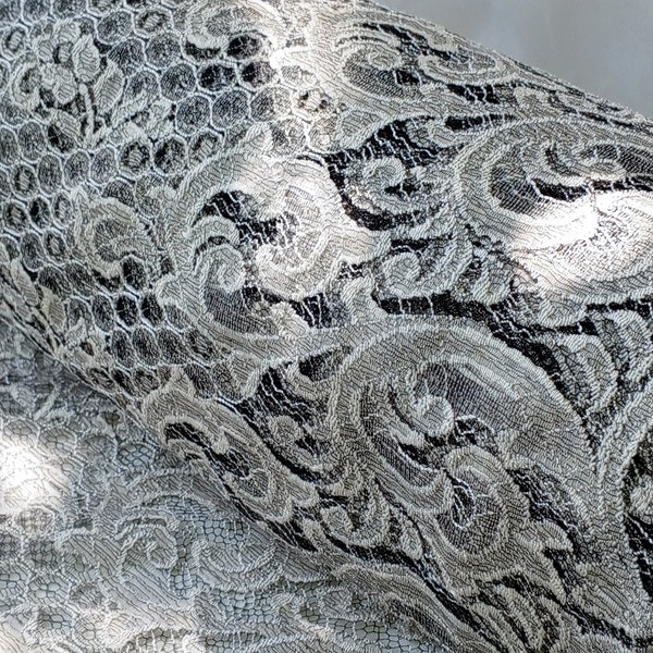 Cream/Black "Angelic Swirl Lace” Silver Grey Elegant Vintage Delicate Scalloped Eyelash Lace Fabric for Wedding Dresses/Clothes/Costumes 42"