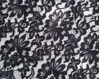 NOBLE NOIR BOUQUET Black Floral Vintage Scalloped Eyelash Lace Fabric for Dresses/Costume/Evening Wear 42" wide