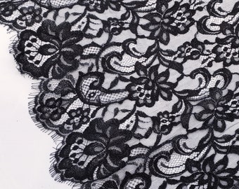 NOIR VICTORIAN ELEGANCE Black Eyelash Lace Fabric Embroidery Floral Vintage Lace for Dresses 41"