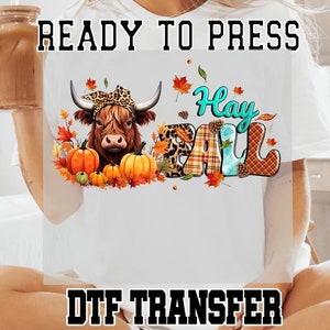 Hey Fall Cow Dtf Transfer, Fall Pumpkins Howdy Fall Ready to Press Dtf Transfer, Western Dtf Transfer