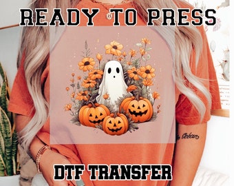 Cute Ghost Halloween Dtf, Cute Pumpkin Ghost Ready to Press Dtf Transfer, Halloween Fall Dtf Transfer