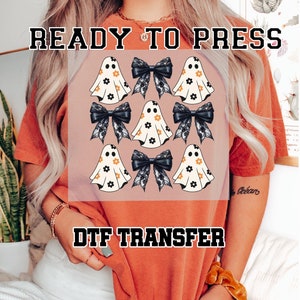 Bow Coquette Ghost Dtf Transfer, Halloween Bow Coquette Cute Ghost Ready to press Dtf Transfer, Bow Girly Ghost Dtf Transfer