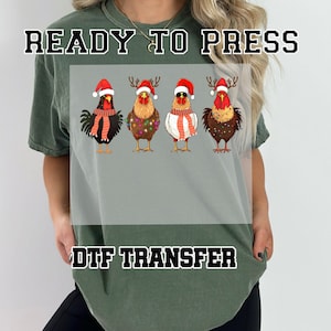 Christmas Light Chicken Dtf Transfer, Chicken Christmas Light Ready To Press Dtf Transfer