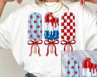 Patriotic Popsicle Dtf Transfer, 4th of July Ice Cream Ready to Press Dtf Transfers, Popsicle Bow Digital Print