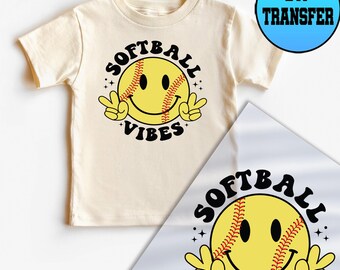 Softball Vibes DTF Transfer, Smiley Face, Ready to Press
