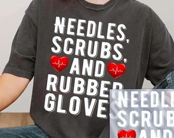 Enfermera lista para transferencia, flebotomista divertida lista para presionar transferencias DTF