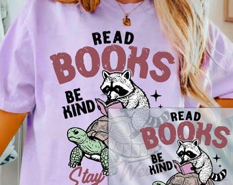 Transferencia DTF para amantes de los libros, transferencia DTF de mapache, impresión DTF divertida para amantes de los libros