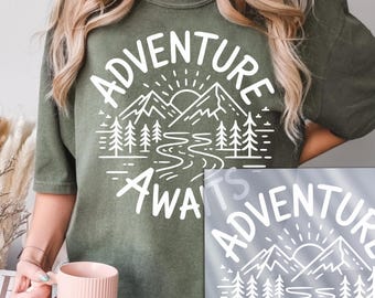 Transferencias DTF para fogata, diseño de campamento: ¡Te espera una aventura! Transferencias DTF listas para imprimir.