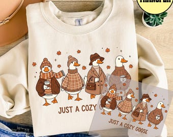 Cozy Fall Goose DTF Transfer, Retro Season Ready to Press