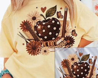 Teacher Dtf Transfer, Floral Apple Back to School Ready to Press Dtf Print, Autumn Teacher Dtf Transfer