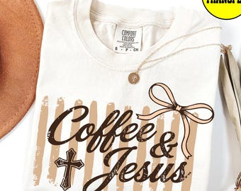 Transferencias DTF de café, Transferencia DTF de café y Jesús, Amante del café cristiano listo para imprimir