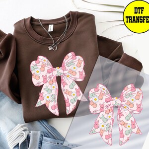 Easter Bunny Bow DTF Transfer, Floral Girly Design Ready to Press