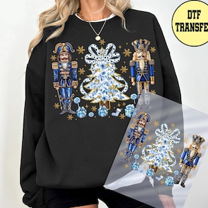 Preppy Nutcracker Blue Coquette Dtf Transfer, Christmas Nutcracker Tree Coquette Bow Ready to Press Dtf Transfer