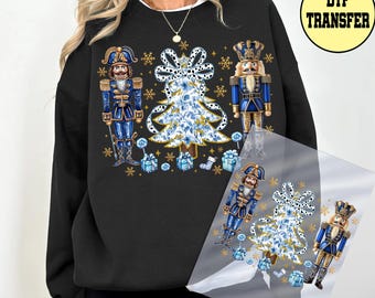 Preppy Nutcracker Blue Coquette Dtf Transfer, Christmas Nutcracker Tree Coquette Bow Ready to Press Dtf Transfer