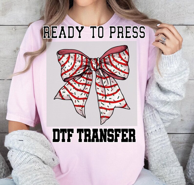 Christmas Cake Bow Dtf Transfer, Christmas Bow Coquette Cake Ready to Press Dtf Transfer, Christmas Cake Dtf Transfer image 3