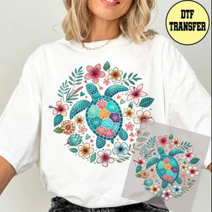 Floral Turtle Dtf Transfer, Turtle Summer Dtf, Summer Ready to Press Dtf Transfer, Summer Dtf Transfer for Shirt, Girly Turtle Summer Dtf