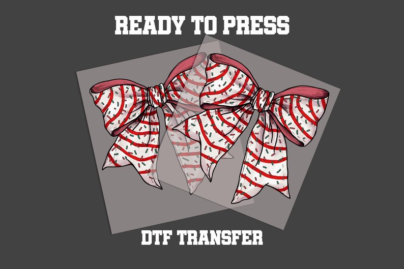 Christmas Cake Bow Dtf Transfer, Christmas Bow Coquette Cake Ready to Press Dtf Transfer, Christmas Cake Dtf Transfer image 1
