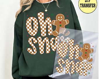 Christmas Dtf Transfer, Oh Snap Gingerbread Ready To Press Dtf Transfer, Christmas Checkered Girnderbread Gift Tshirt Dtf Print