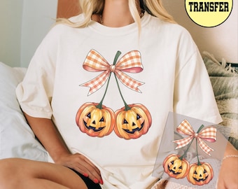 Pumpkin Cherries Autumn Girly Ready to Press Dtf Transfer, Cherries Pumkin Dtf Transfers, Halloween Fall Dtf Transfers, Pumpkin Dtf Transfer