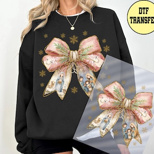 Nativity Christmas Bow DTF Transfer, True Story Coquette Ready to Press Dtf