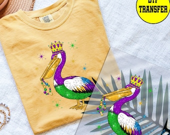 Transferencias DTF de Pelícanos de Mardi Gras, Impresiones DTF para Camisetas de Mardi Gras