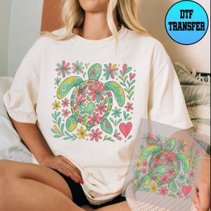 Floral Turtle Dtf Transfer, Turtle Summer Dtf, Summer Ready to Press Dtf Transfer, Summer Dtf Transfer for Shirt, Girly Turtle Summer Dtf