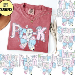 Preppy Back to School Ready to Press Dtf Transfer, Grade Level Dtf Transfer, First Grade, Second Grade, Kindergarten, Pre K Dtf Transfer