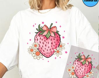 Strawberry Dtf Transfer, Festival Dtf Transfer, Summer Dtf Transfer, Floral Strawberry Dtf Transfer, Daisy Strawberry Dtf Ready for Press