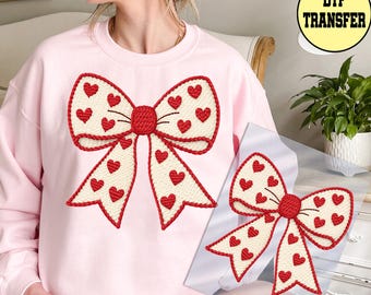 Faux Yarn Valentine Bow Effect Design Ready to Press Dtf Transfer, Valentines Day Print